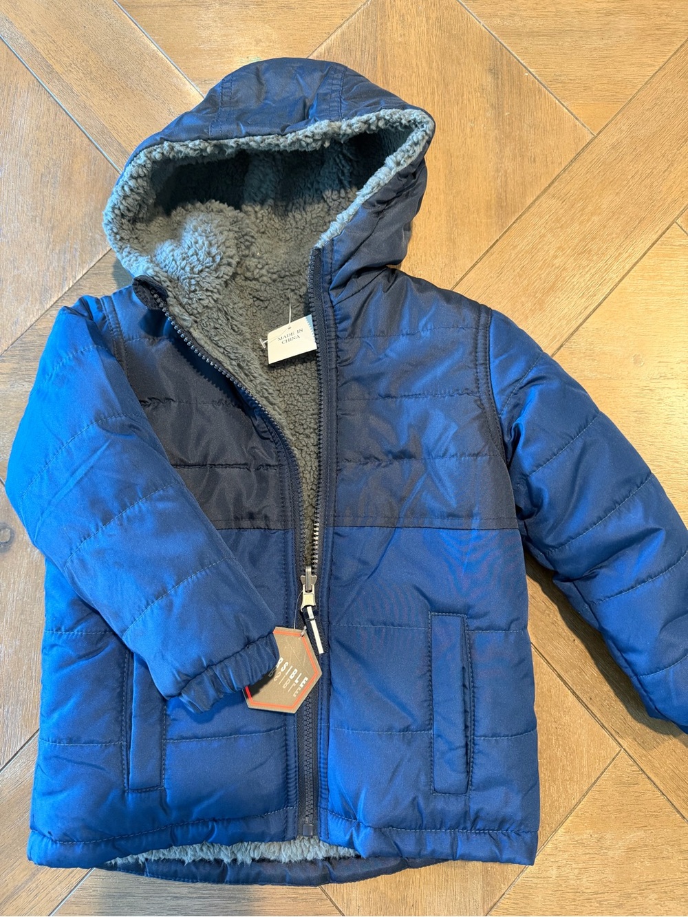 Swiss Alps Toddler Quilted Hooded Jacket in Navy Blue 4T